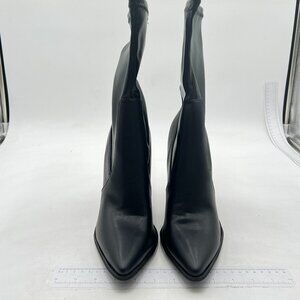 Black Women Fashion Pull On Mid Calf Boots Pointed Toe High Heel Shoes